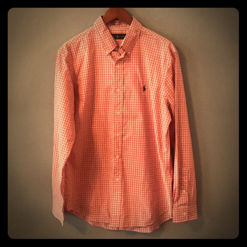 Orange and white plaid Ralph Lauren button down